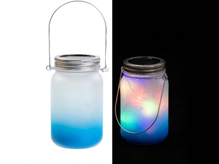 15oz/450ml Sublimation Blanks Mason Jar w/ Lantern Lid and Metal Handle (Frosted, Gradient Light Blue)