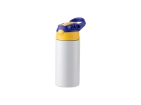 12oz/360ml Sublimation Blanks Kids Stainless Steel Bottle With Silicon Straw & Blue Cap(White)