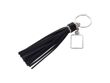 Sublimation Rectangle Keychain w/ Long Tassel (Black)