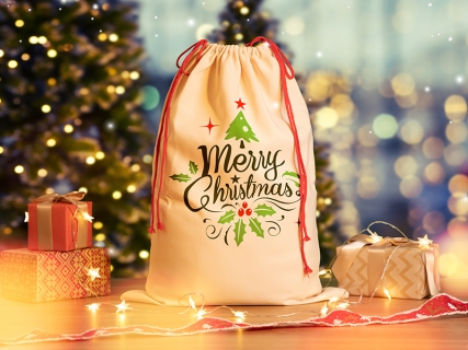 Sublimation Blanks Linen Christmas Bag with Red Drawstrings (46*80cm)