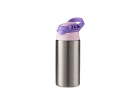 12oz/360ml Sublimation Blanks Kids Stainless Steel Bottle With Silicon Straw & Purple Cap(Silver)