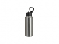 30oz/900ml Stainless Steel Water Bottle w/ Wide Mouth Straw &amp; Portable Lid (Silver)