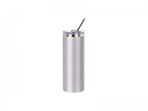 Sublimation 20oz/600ml Glitter Stainless Steel Skinny Tumbler with Straw &amp; Lid (Silver)