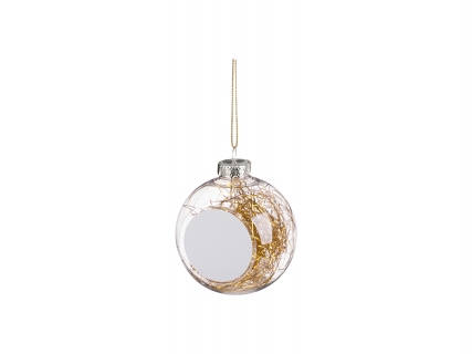 Sublimation 8cm Plastic Christmas Ball Ornament w/ Gold String (Clear)