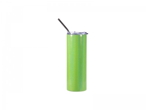 Sublimation 20oz/600ml Glitter Sparkling Stainless Steel Skinny Tumbler w/ Straw (Green)