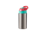 12oz/360ml Sublimation Blanks Kids Stainless Steel Bottle With Silicon Straw & Red Cap(Silver)