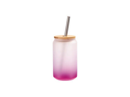 13oz/400ml Sublimation Blanks Glass Can Tumbler with Bamboo Lid Gradient Purple