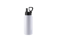 32oz/950ml Sublimation Blank Stainless Steel Water Bottles with Wide Mouth Straw Lid & Rotating Handle (White)