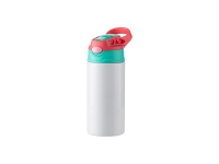 12oz/360ml Sublimation Blanks Kids Stainless Steel Bottle With Silicon Straw & Red Cap(White)