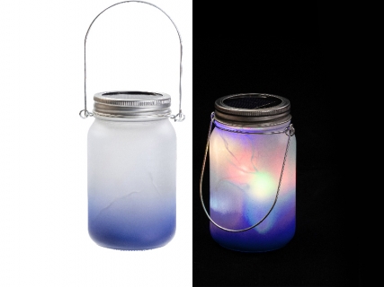 15oz/450ml Sublimation Blanks Mason Jar w/ Lantern Lid and Metal Handle (Frosted, Gradient Dark Blue)