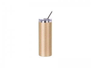 Sublimation 20oz/600ml Glitter Stainless Steel Skinny Tumbler with Straw &amp; Lid (Gold)
